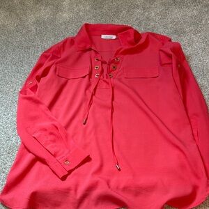 Calvin Klein fuchsia pink Lace-Up Tunic Top